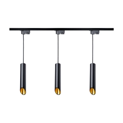 Oświetlenie szynowe wiszące 1-fazowe 3 x tuba 30 cm GU10 czarno-złota + szyna 1,5 m