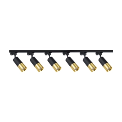 Oświetlenie szynowe 1-fazowe 6 x reflektor GU10 tuba 14 cm czarno-złoty + szyna Premium 2 m