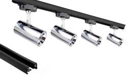 Oświetlenie szynowe 1-fazowe 4 x reflektor GU10 chromowany + szyna Premium 2 m czarna