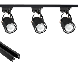 Oświetlenie szynowe 1-fazowe 3 x reflektor E27 czarny + szyna Premium 2 m OL