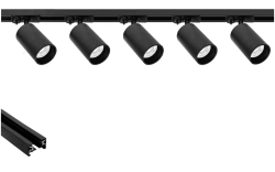 Oświetlenie szynowe 1-fazowe 5 x reflektor GU10 czarny + szyna Premium 2 m PIVOT