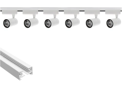 Oświetlenie szynowe 1-fazowe 6 x lampa LED 7W 4000K biała + szyna Premium 2 m biała TRA-EL