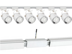 Oświetlenie szynowe 3-fazowe 6 x reflektor E27 biały + 2 x szyna 1,5 m OL