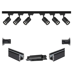 Oświetlenie szynowe 3-fazowe 6 x reflektor GU10 ring czarny + 2 x szyna 1 m PIVOT