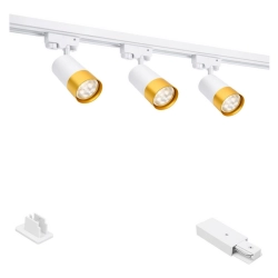 Oświetlenie szynowe 1-fazowe 3 x reflektor GU10 biało-złoty + szyna Premium 1,5 m biała KLEM